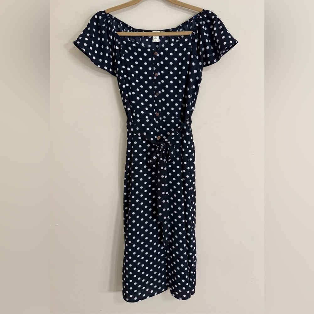 MONTEAU Los‎ Angeles Juniors’ Polka Dot Cap Sleeve Button Down Maxi Dress Size L